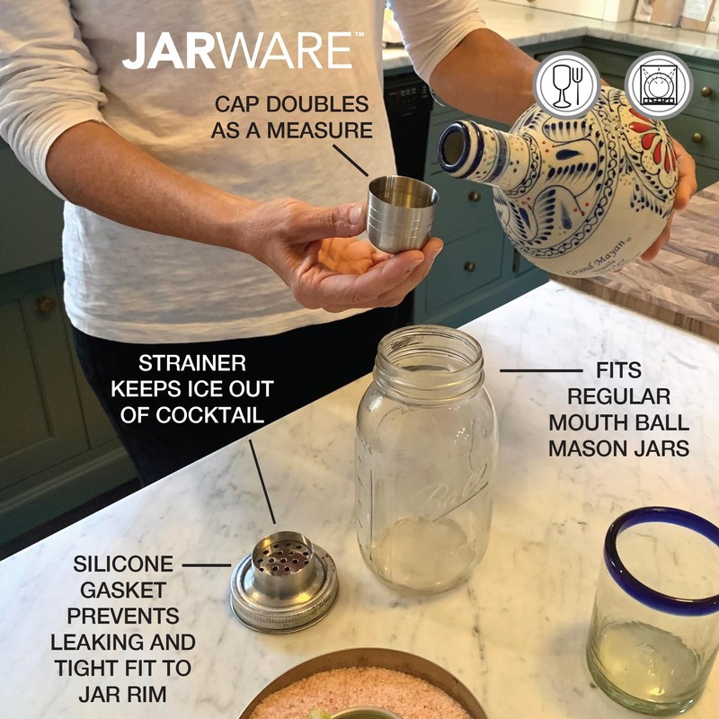 Jarware Mason Jar Cocktail Shaker Lid For Regular Mouth Mason