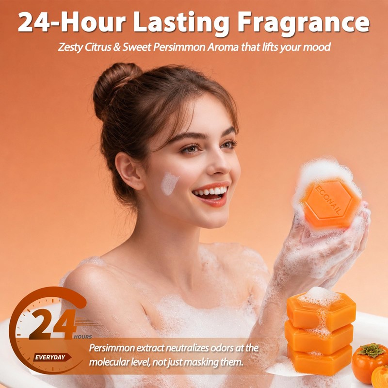 Econail Persimmon Soap for Body Odor with Mesh, Natural Deodorant