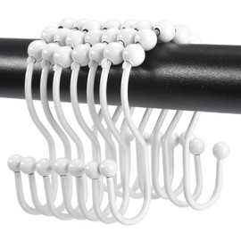 Shower Curtain Hooks, OEH Shower Curtain Rings, White Shower Curtain Hooks Rust Proof, Smooth Gliding Metal Shower Curtain Rings Rust Proof, Double Shower Hooks for Shower Curtain, 12 Pcs, White