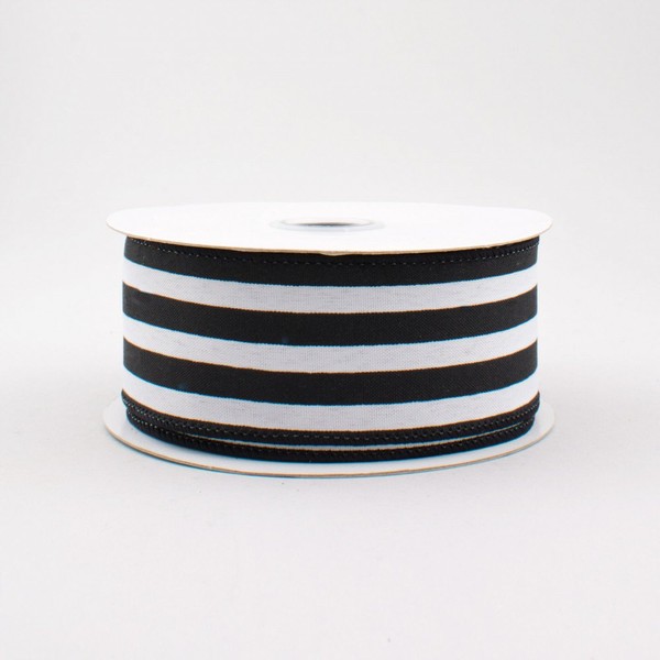 Vertical Stripe Wired Edge Ribbon (1.5", Black White) - 10 Yards : RX9135X6