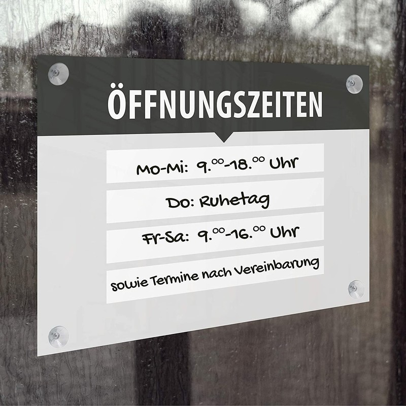 Sign Opening Hours Business, Variable Writeable with Desired Text, Acrylic