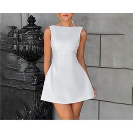 BNGD Women's Backless Vest Basic Dress Sexy Slim Short Dress(Color:White,Size:M)