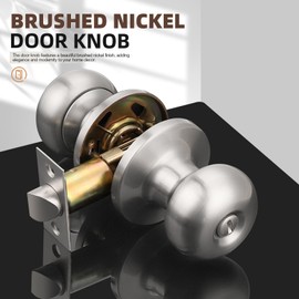 GOBEKOR 8 Pack Brushed Nickel Privacy Door Knobs Stainless Steel Keyless Interior Door Knob with Lock Bedroom Bathroom Privacy Knobs Hardware