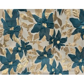 Wowfabric4less123 TEAL GREEN GOLD Floral Metallic Brocade Fabric 50” Width Sold By The Yard