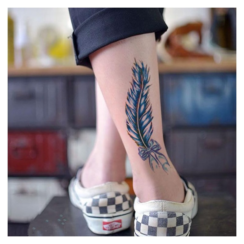 Oottati 6 Sheets Temporary Tattoo Stickers Colorful Blue Feather Dream
