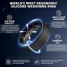 Egnaro Silicone Wedding Rings Mens, Inner Arc Breathable Design Silicone Rings for Men, 7 Rings / 4 Rings / 1 Ring Step Edge Rubber Wedding Engagement Bands Comfort for Workout, 8mm Wide-2mm Thick
