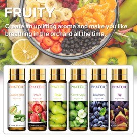 PHATOIL 9PCS Fruit Fragrance Oil Set for Soap Making Diffusers, 10ml/0.33fl.oz Cucumber Melon, Coconut & Vanilla, Peach, Pear, Green Apple, Blueberry, Apple, Fig, Lemon Fragrance Oil Essential Oils