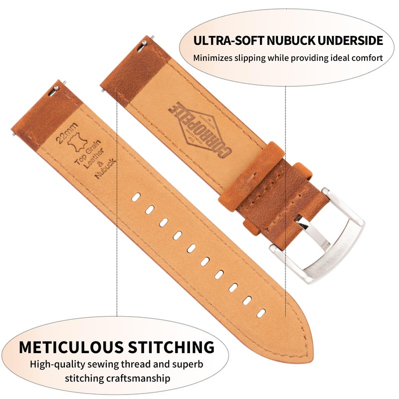 CORROPELLE Watch Band, Genuine Leather, Quick Release, 0.75, 0.7, 0.87,