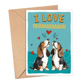 GreenStar Gifts Basset Hound Dog Anniversary Card, Funny, For Husband, For Wife, Girlfriend, Boyfriend, Dog Lover Gifts, I Love Youuuu