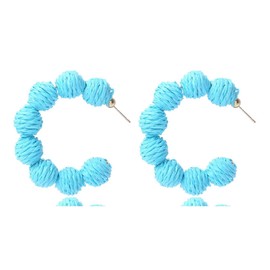 Rattan Earrings Statement Raffia Handmade Braid Straw Earrings Circle Hoop Earring Summer Beach Accessory (Blue)