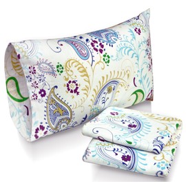 Tribeca Living Paisley Garden Printed Deep Pocket Flannel Sheet Set with Pillowcase, Queen
