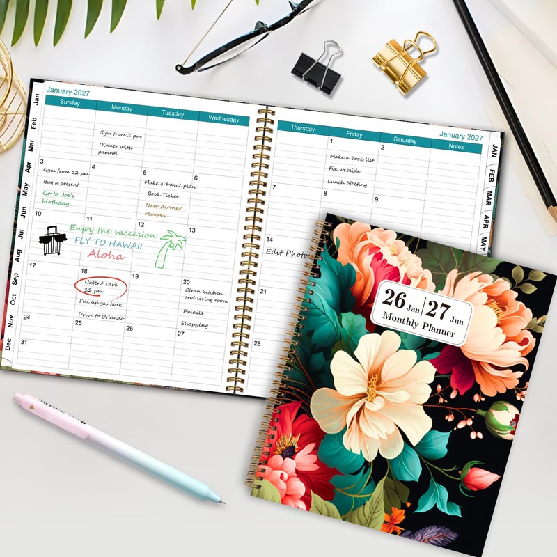 Monthly Planner 2026-2027 - Jan.2026 - Jun.2027, 9'' x 11''