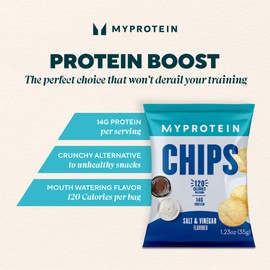 Myprotein Chips, Crunchy Protein Chips (6 x 35g Packs) Salt & Vinegar, 14g High Protein Snacks, 120 Calories Per Serving, Ready-to-Eat Post Workout Crisps Treat