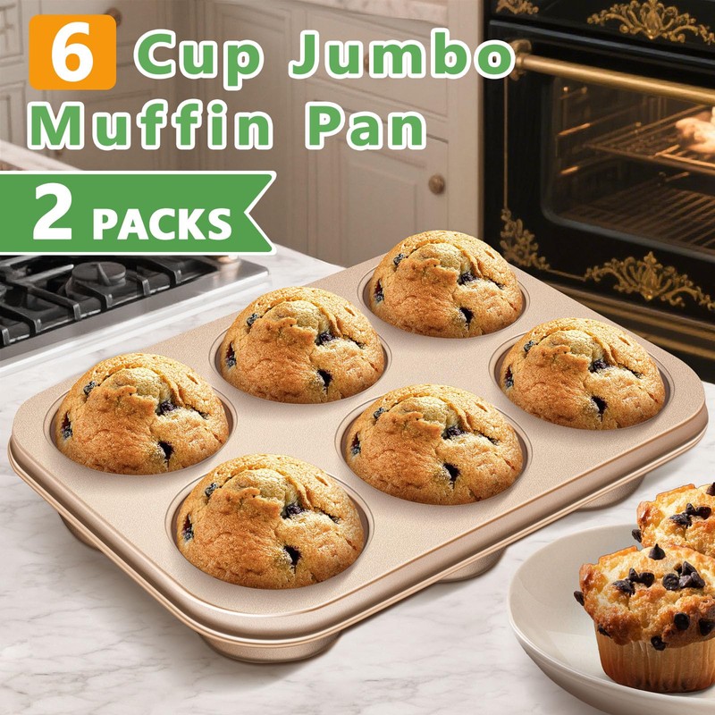 Kevenal Jumbo-Muffin-Pan - Nonstick 6-Cup Large Cupcake Pan, Heavy Duty
