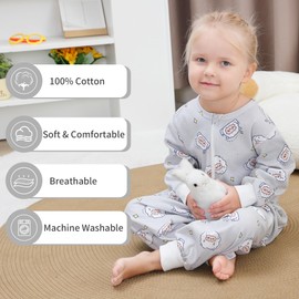 HAHASHOW Baby Summer Sleeping Bag with Feet, Cotton Sleeping Bag with Long Sleeves, Girls and Boys Sleeping Bag with Legs, 4-6 Years