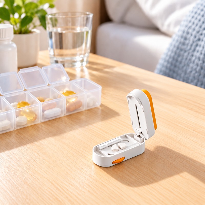 Precision Pill Cutter with Adjustable Tablet Holder – Press-to-Cut Pill