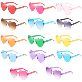 Astrymtic 14 Pairs Heart Sunglasses Rimless Glasses, Colorful Heart Glasses Party Glasses, Transparent Candy Color Frameless Glasses for Girls Women Men Party Favors(14 Color)