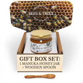 Bees & Trees Manuka Honey 350+MGO – New Zealand Pure Monofloral, Raw – Premium & Minimally Processed for Health, Strength & Vitality – Unpasteurized Superfood in Gift Set – 380g (13.4oz) Glass Jar