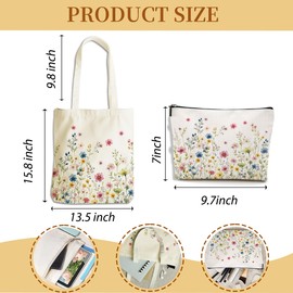 Aesthetic Flower Gardening Gifts Plant Lover Gifts for Women Bride Canvas Tote Bag with Makeup Bag Beach Bags Reusable Grocery Bags for Shopping Christmas Birthtday Wedding Graduation Thanksgiving