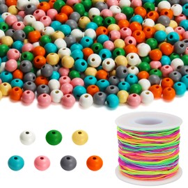 Kurtzy Pack of 1000 Assorted Round Wooden Beads for Threading with Elastic Cord - 7 mm Natural Wooden Beads Colourful Beads for Chains, Jewellery, Key Chains, DIY Crafts & Home Decoration