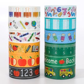 Whaline 12 Rolls Back to School Washi Tape Colorful Welcome Back to School Washi Masking Tape School Bus Ruler Crayon Decorative Paper Stickers for Scrapbook Gift Wrapping DIY Art Crafts