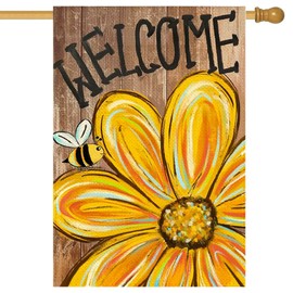 ARGOOFG Summer Floral House Flag 28x40 Inch Double Sided Outside Welcome Bee Sunflower Outdoor Seasonal Garden Yard Porch Decorations 3-28