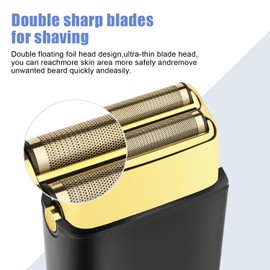 HIENA PRO Foil Shaver for Men Barber, Double Electric Foil Trimmer, Professional Electric Razor, Close Shaver, Cordless Rechargeable with USB, Black Gold