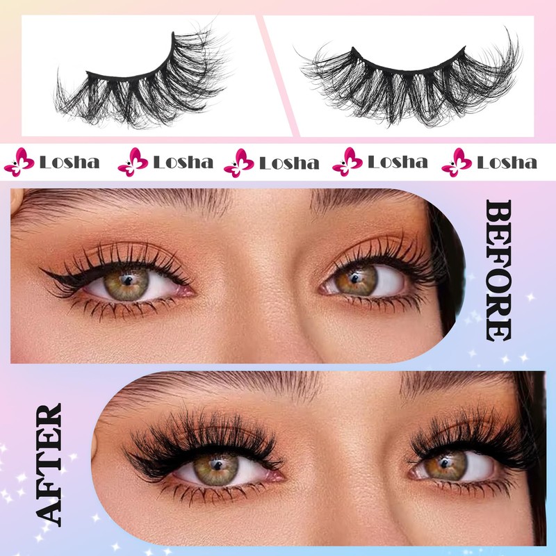 Losha 25mm Lashes Big Fluffy False Eyelashes 3D Dramatic Long
