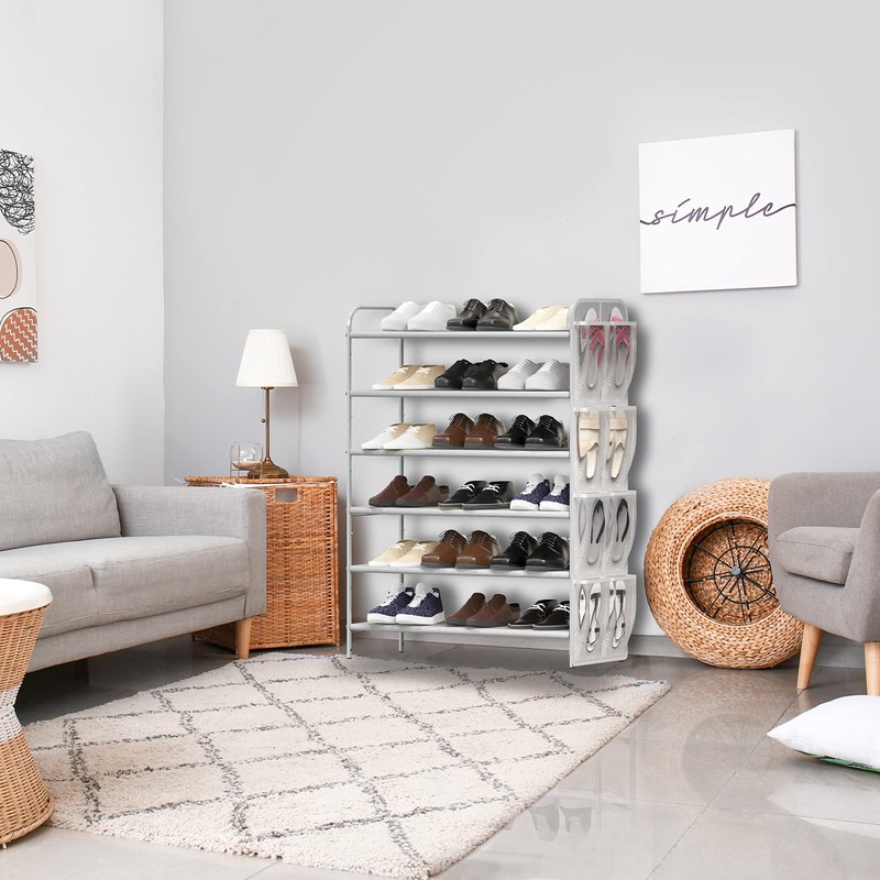 Simple Houseware 6-Tier Shoe Rack Storage Organizer w/Side Hanging Bag,