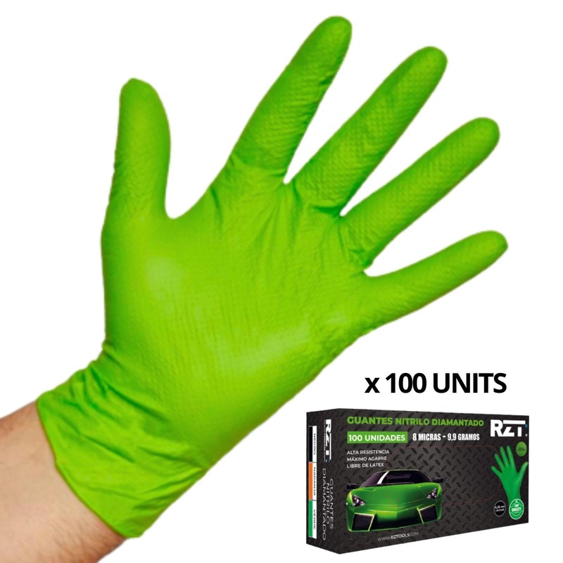 RZT 100 Nitrile Gloves Diamond Coated Green GRIP Work Gloves