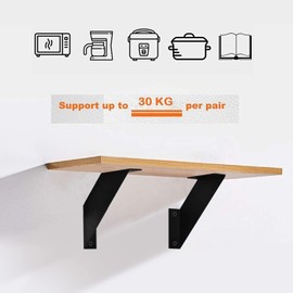 Wuudi 6 Inch Heavy Duty Shelf Brackets (1 Pair) - Black Wall Mounted Brackets with Screws | Metal Supports for Floating Shelves, Space-Saving Home & Office Storage Solutions