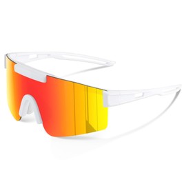 konqkin Cycling Glasses-Sports-Sunglasses-Mens-Womens-Polarised Sun Glasses UV400 Protection Ski Goggles Outdoor Bicycle Motorbike，whtite red