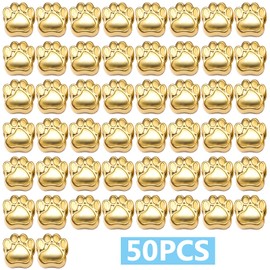 50pcs Antique Gold Dog Paw Prints Spacers Beads Alloy Animal Bear Cat Footprint Beads Vintage Loose Beads with 4.8 mm Large Hole for European Charm Bracelet Crafts Jewelry Making Accessory