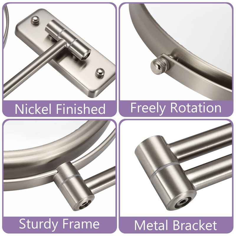 Wall Mounted Makeup Mirror, 1X/5X Magnifying Mirror Double Sided, 8