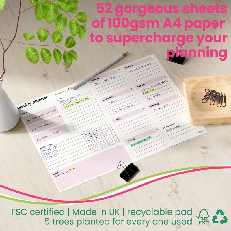 Weekly Planner Pad with daily planning sections - A4 52