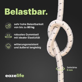 Rubber Cord on Reel - Reflective, Weatherproof, Cut to Size, Highly Elastic, Resilient, Versatile Expander Rope for Trailers, Sailing, Fishing & Outdoor (White, 6 mm x 20 m)