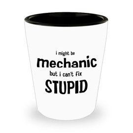I Might Be a Mechanic But I Can't Fix Stupid. Best Shot Glass- Mechanic Gift Ideas for Men and Women.