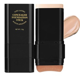 Concealer Foundation Stick,2 in 1 Long-Lasting Concealer Contour Sticks with Brush,Full Coverage for Dark Circles &Blemishes,Korean Waterproof Stick Foundation for All Skin Tones(03LIGHT)