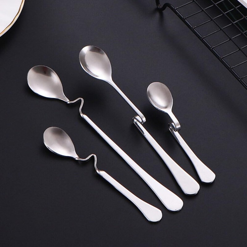 Serving Spoons Stainless Steel 4pcs Hanging Coffee Spoons, Bending Handle