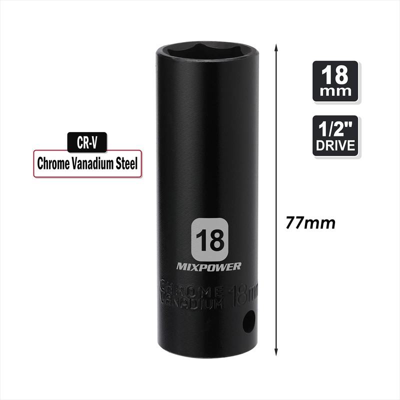 MIXPOWER 1/2-Inch Drive Deep Impact Socket - 18mm, Metric, CR-V,