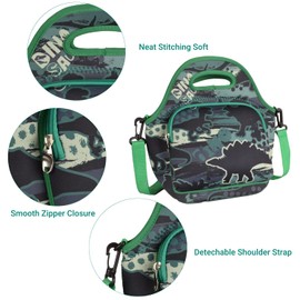 7-Mi Lunch Bag for Kids -Insulated Children Lunch Box Thermal Cooler with Bottle Holder Resistant Reusable for School Picnic Travel Work(Green Dinosaur)