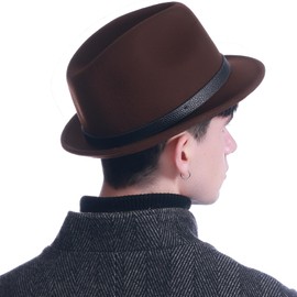 HEYANN Fedora Hats,100% Sheep Wool Short Brim Trilby Panama Hat for Men Women Classic Jazz Cap Derby Party Cap(L/XL,Brown-A)