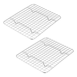E-far - Juego de 2 estantes de refrigeración pequeños para hornear, tostador de acero inoxidable para cocinar, asar, asar carne, tocino, estante de alambre de metal para hornear para galletas y pasteles, apto para lavaplatos