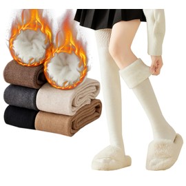 Laisve Women's Pile Knee High Socks, Clouds Feeling Lined, Fleece Lined, [-30°C, Extreme Warm, 38°C] Thick, High Socks, Warm, Fluffy, Beautiful Legs, Compression, Cold Protection, Room Socks, Fluffy,