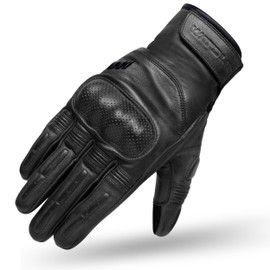 WARDLER Chester Motorcycle Gloves for Men/Women, Cowhide Leather Touchscreen, Summer, Vintage, Knuckle & Finger Protection, Motorbike Racing Riding Biker Gloves, Adjustable Wrist (Black, Large)