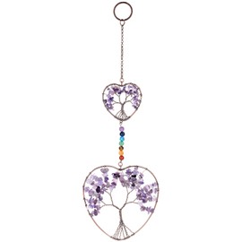 KYEYGWO Amethyst Tree of Life Hanging Decoration, Heart Wall Hanging Ornament, Crystal Dream Catcher, Handmade Hanging Decoration, Gemstone Window Decoration for Home, Wedding, Souvenir, Office