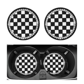 Yourkar 2 PCS Cow Print Car Cup Coaster, 2.75 Inch Anti-Slip Auto Cup Holder Insert Coaster, Anti Slip Bling Cup Mats with Flower Pattern, Universal Interior Car Accessories (Checkerboard)