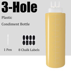 Belinlen 4 Pack 32oz Plastic Squeeze Condiment Bottles 3-Hole Condiment Squeeze Bottles Plastic Squirt Bottles for Ketchup, BBQ Dressing,Salad Etc