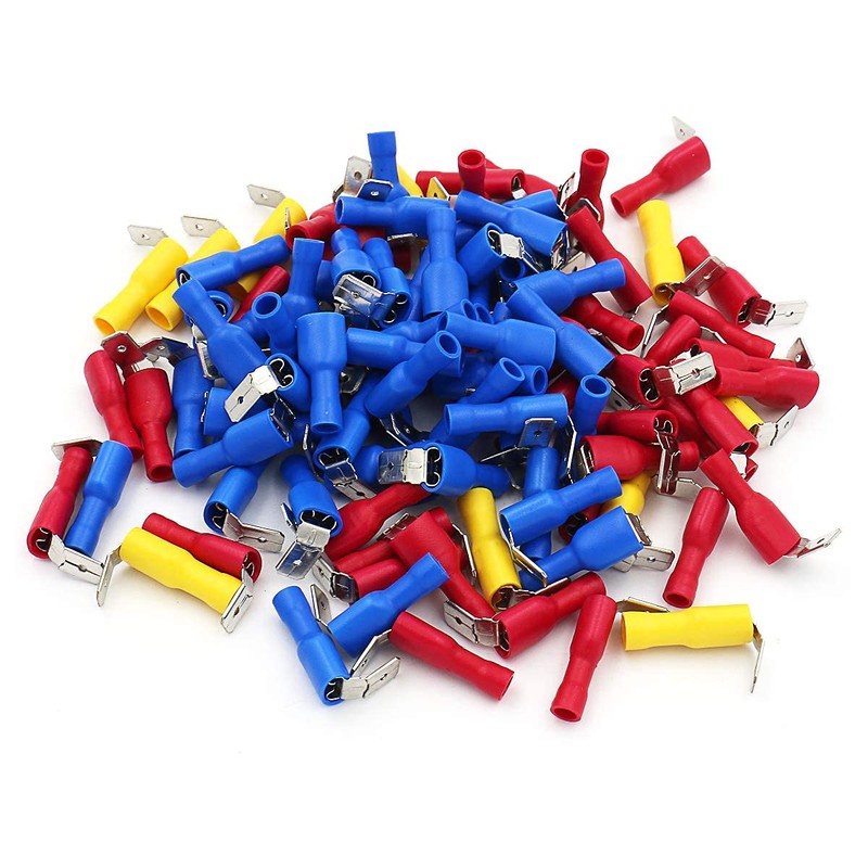 Baomain 1/4" Piggyback Spade Crimp Terminal Connector 0.5-6.0mm² 22-10 AWG
