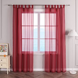 ESLIR Curtains with Tabs Window Curtain Transparent Voile Berry W x H 140 x 175 cm Pack of 1